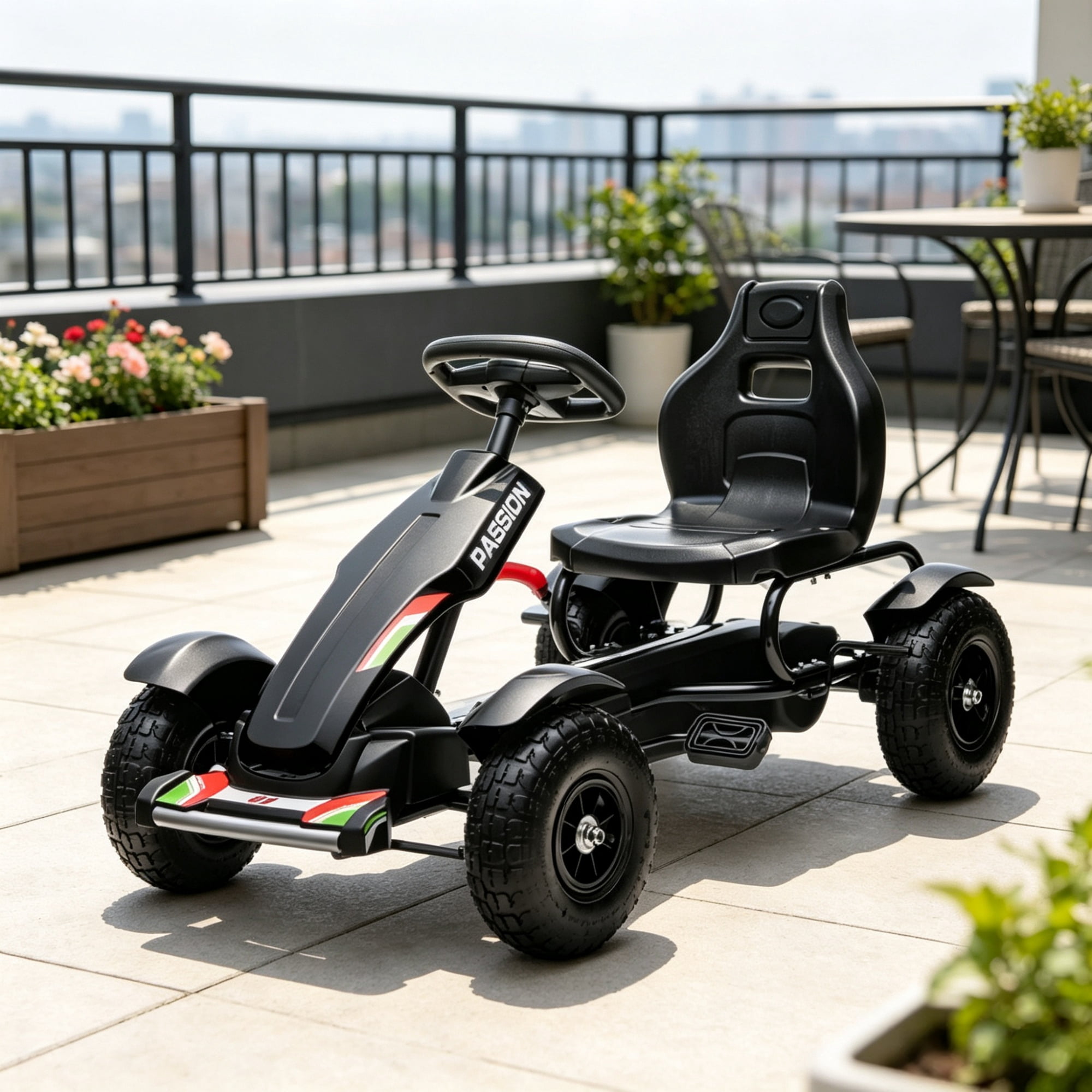 Kids Pedal Go Kart, Outdoor Ride on Toys with Handbrake, 4 Non-Slip Wheels for Park Fun Ages 5-12, Black