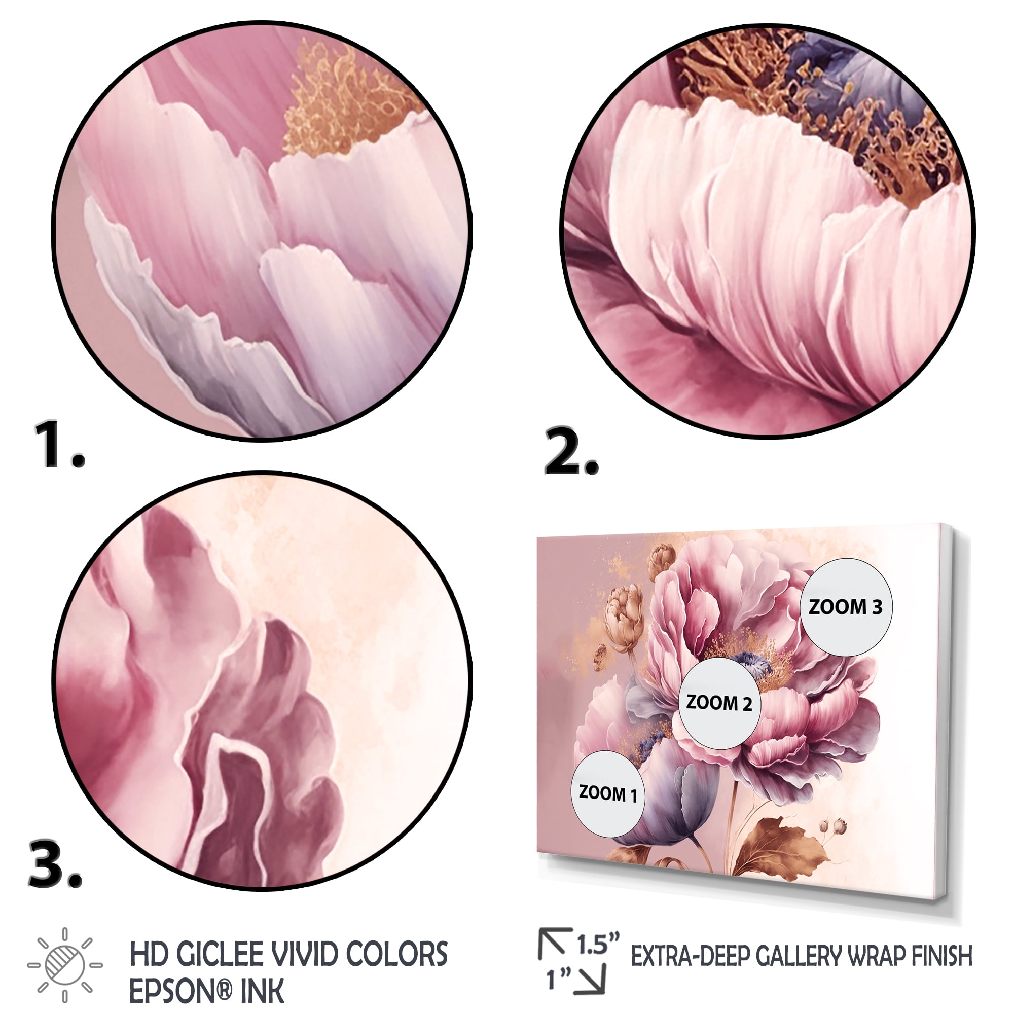 Designart Pink And Gold Poppy Flowers III Canvas Wall Art