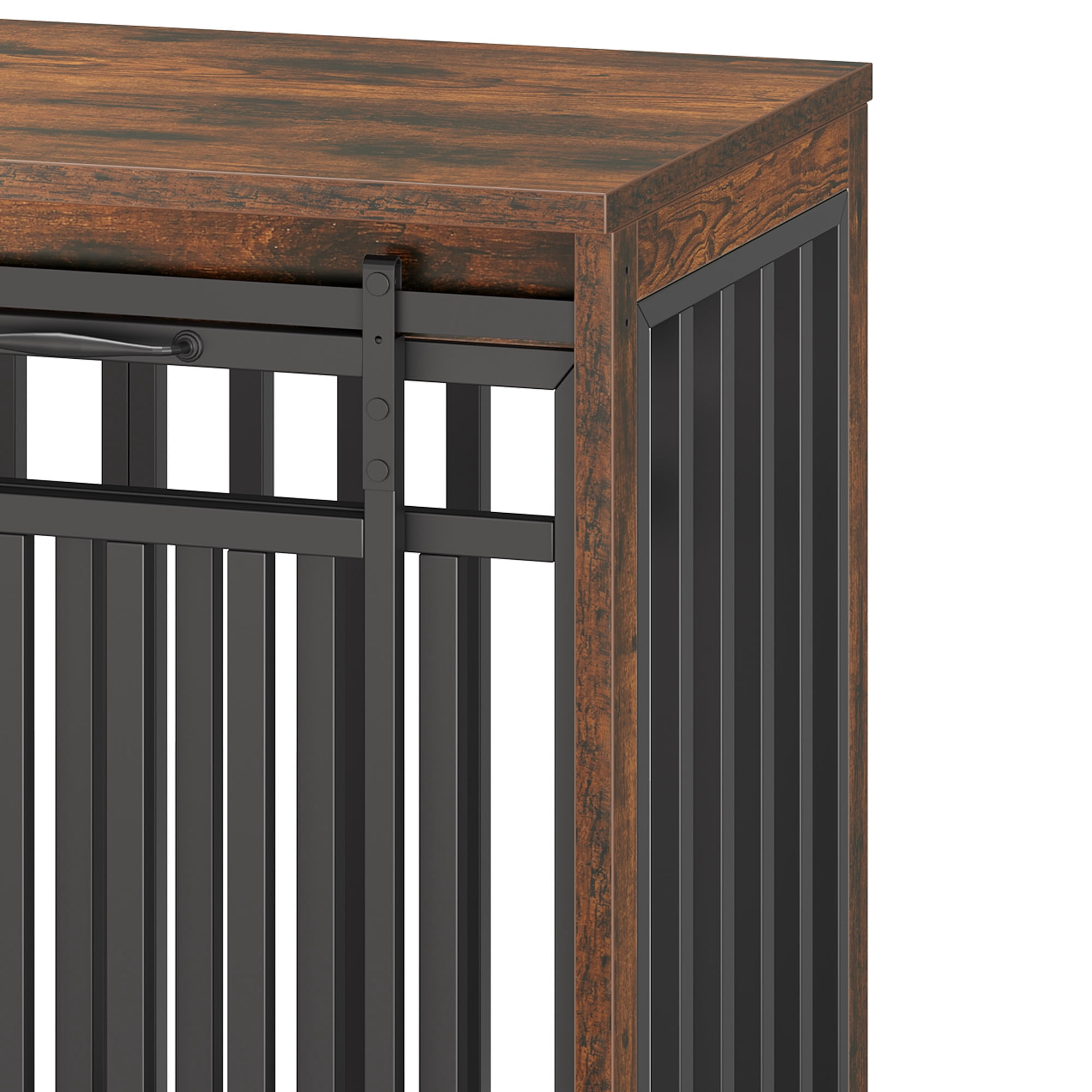 Uforic Large Dog Crate Furniture with 2 Dog Bowls, 55.1 Inch Heavy Duty Wooden TV Stand, Metal Dog Kennel, Rustic Brown