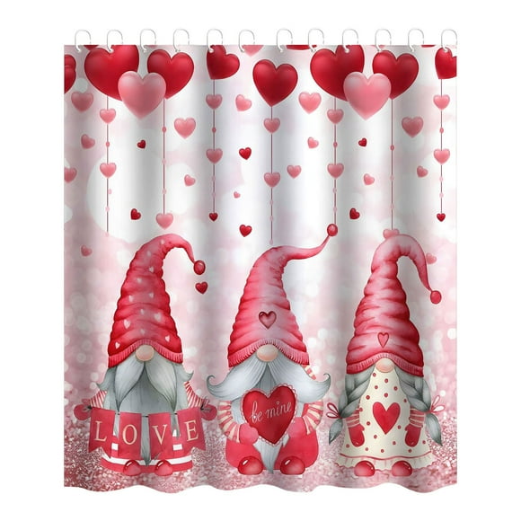 59x71IN Valentine's Day Shower Curtain Red Gnomes Bath Curtain Boho Farmhouse Shower Curtains Fabric Waterproof Inner Liner Odor Free and Compatible with Standard Showers for Bathroom, Shower and Tub