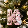 thumbnail image 6 of Acrylic Letter Christmas Ornament Pink Snowman Monogram Hanging Decoration with Initial for Xmas Tree Gift for Friends (3.15In), 6 of 7