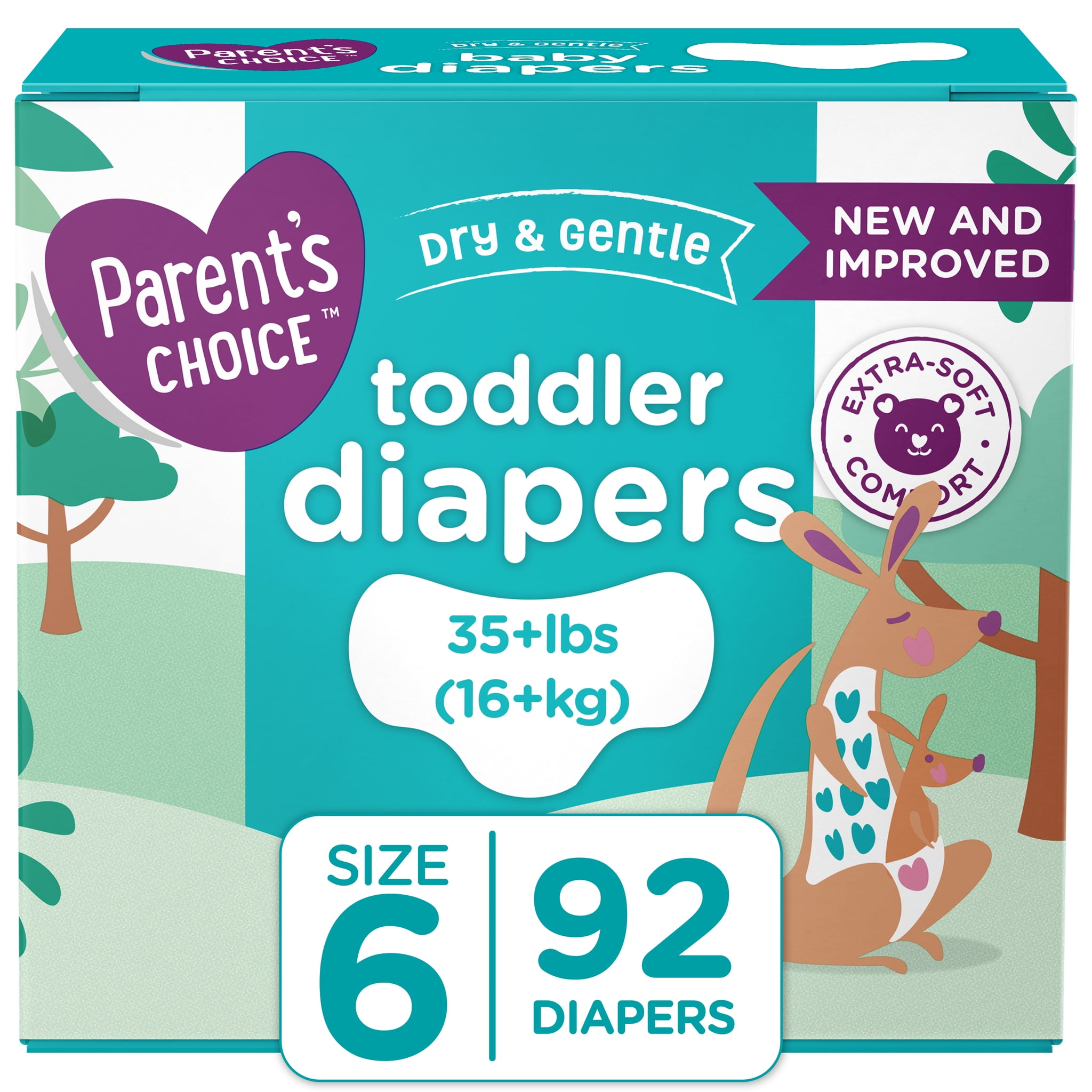 Parent's Choice Dry and Gentle Toddler Diapers, Size 6, 92 Count