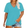 thumbnail image 2 of Blue Womens Tops Plus Size V Neck T Shirts Short Sleeve Tops Casual Summer Tshirts Loose Fit Tee Shirts for Women, 2 of 5