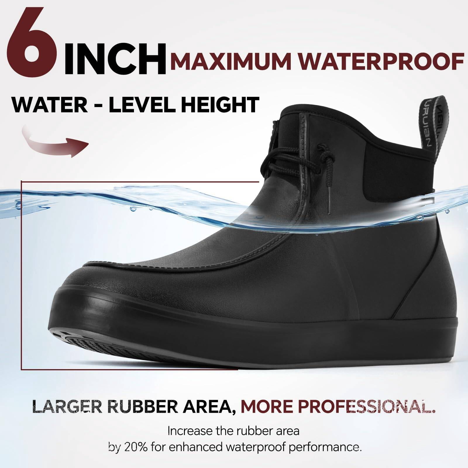 Deck Boots for Men Waterproof Rain Boots Durable Rubber Boots Comfortable Fishing Loafers Slip On Moc Toe Shoes Non Slip Boat Shoes for Fishing, Gardening, Daily, Working, Sailing
