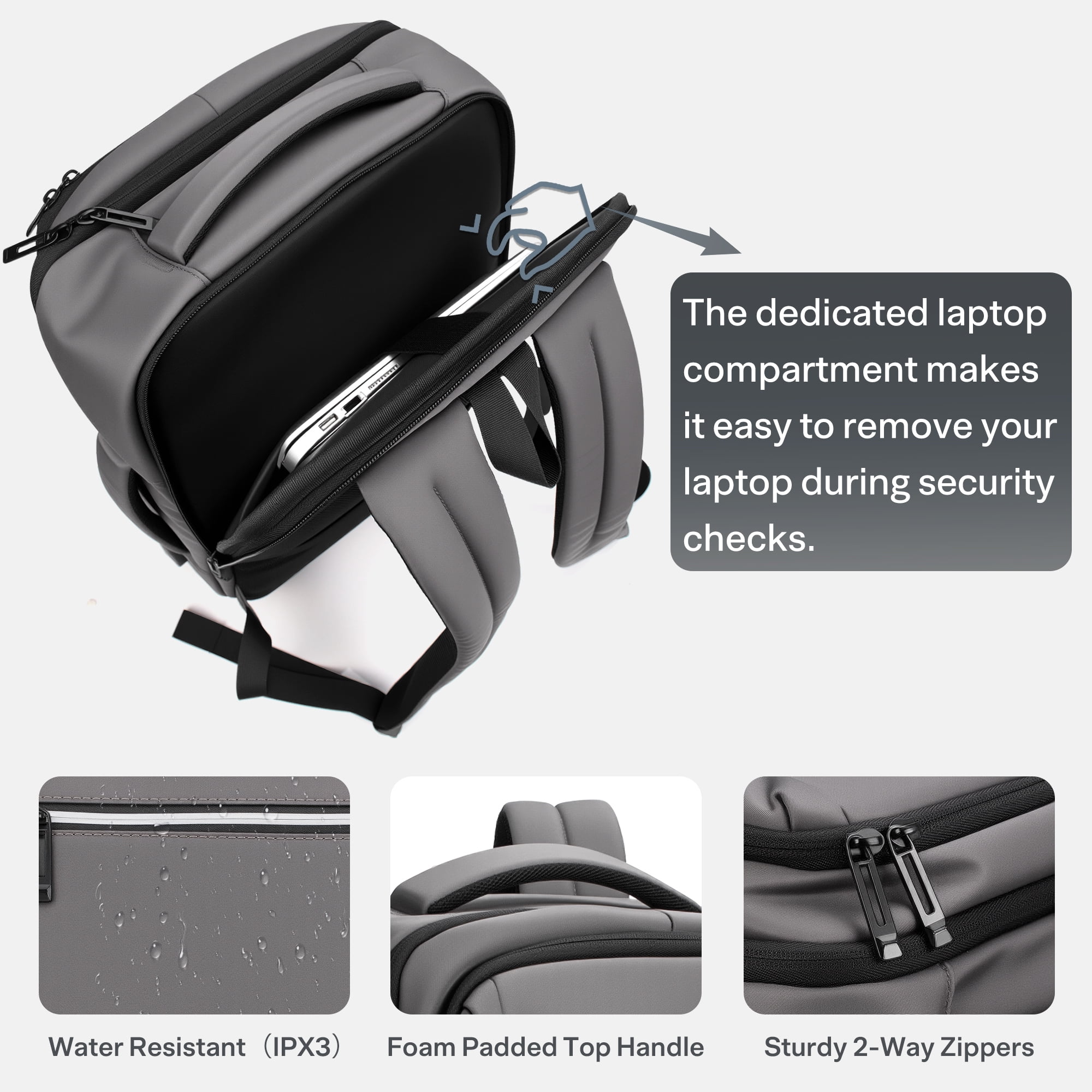 Aisboks Travel Backpack for Adult,17.3''Laptop Backpack with USB Charging Port,Airline Approved Personal Item Bag,Wear and Water Resistance Business Backpack,Dark Gray，Gift for Father's day