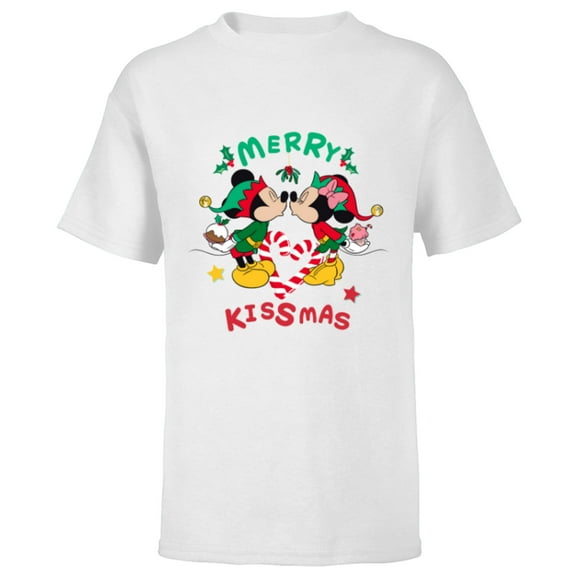 Disney Mickey and Minnie Mouse Christmas Love Merry Kissmas - Short Sleeve T-Shirt for Kids - Customized-White