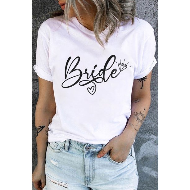 ABPHQTO Camiseta de manga corta con estampado gráfico de diamantes de novia blanca para mujer