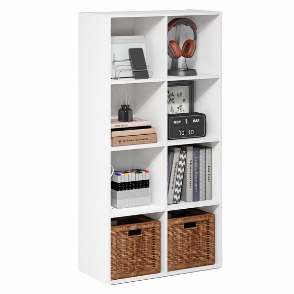 Furinno LUDER 8-Cube Bookcase with Open Storage Shelves, 11.6 x 23.9 x 47.4 Inches, White