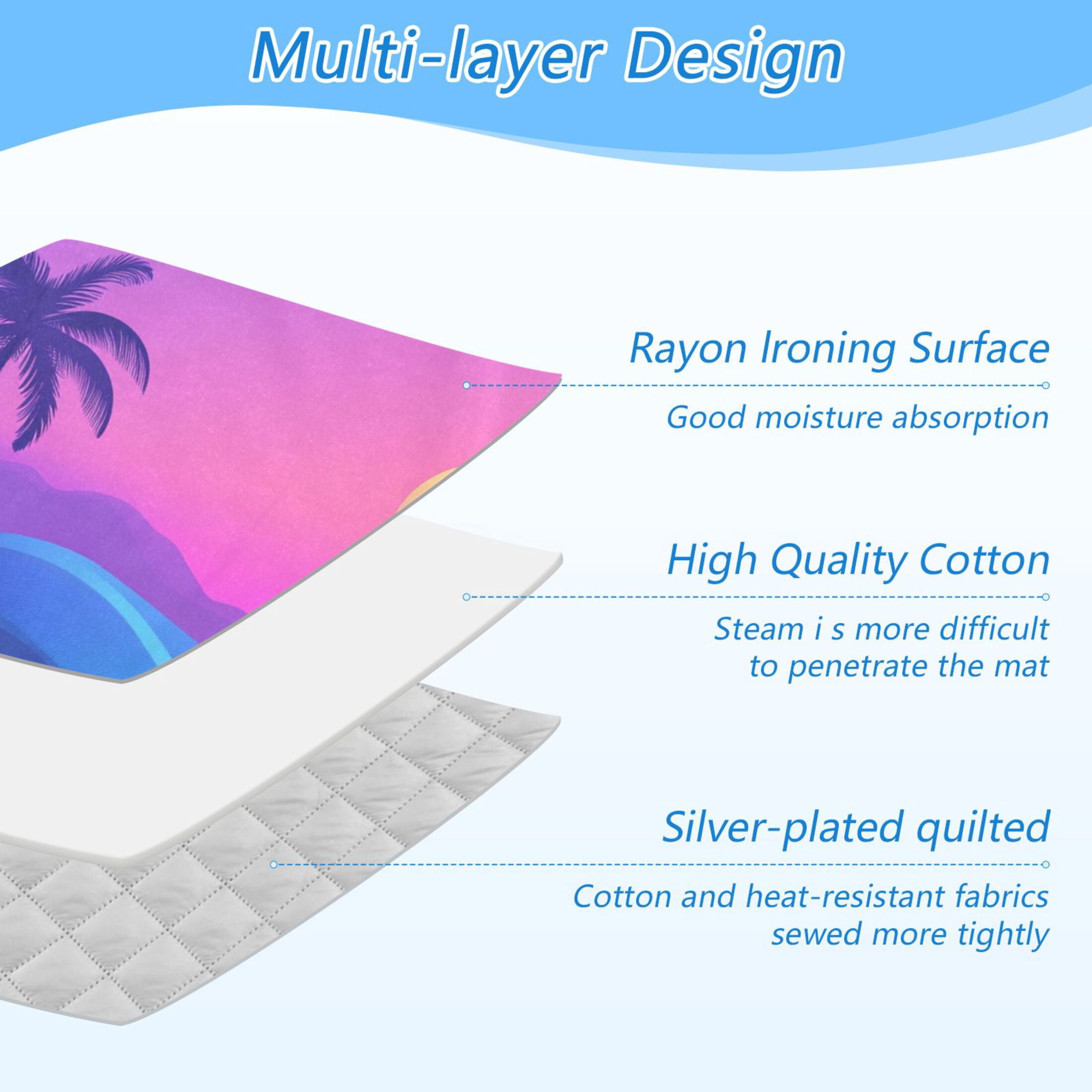 Palm Trees Ocean Wave Moon Ironing Mat Blanket Portable Travel Ironing Pad Heat Resistant Pad 47.2" x 27.6”