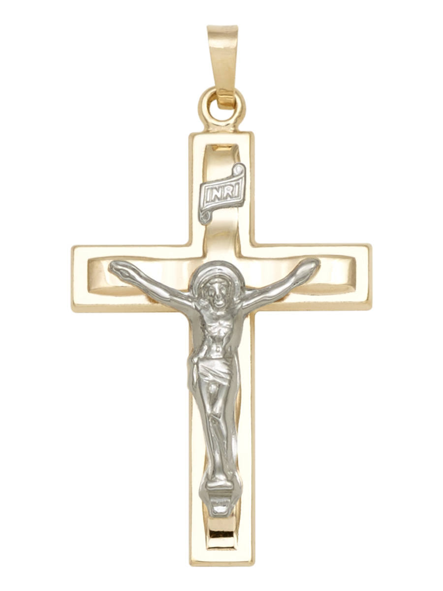 Brilliance Fine Jewelry 14 KT Two Tone Gold Modern Crucifix
