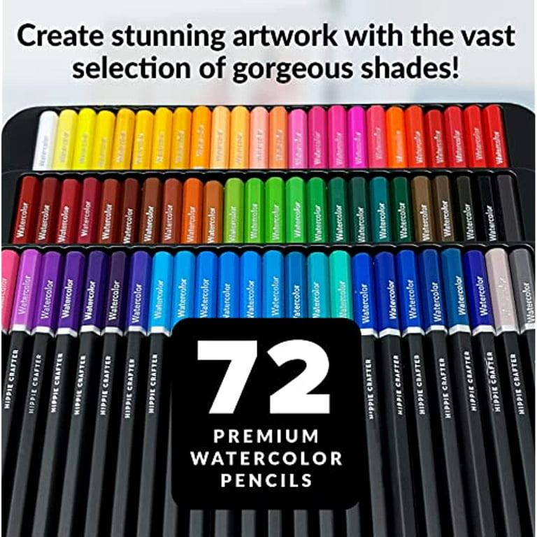 Hippie Crafter 72 Watercolor Pencils Set Professional Water Color Pencil  for Adults Coloring