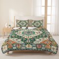thumbnail image 3 of Twin Quilt Set 68''x86'', Green Orange Beige Boho Lightweight Summer Bedspread Coverlet Set with 2 Pillow Shams, Retro Ethnic Tribal Abstract Art Breathable All Season Quilt Bedding for Dorm/Bedroom, 3 of 9