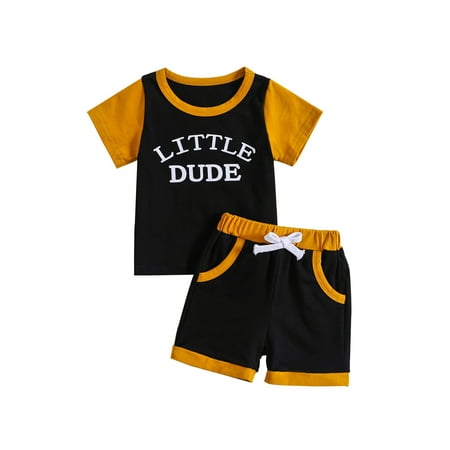 

Baby Boys Shorts Set Splicing Short Sleeve Letters Print T-shirt with Drawstring Shorts 2PC Boy Summer Outfits