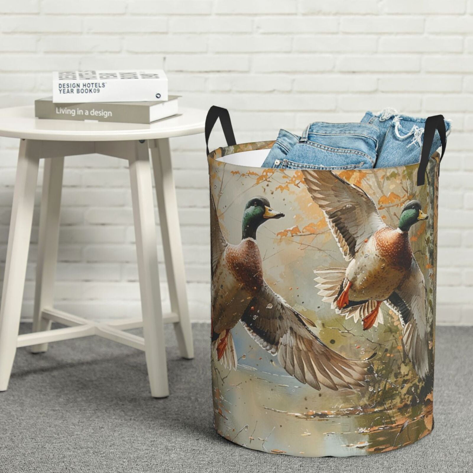 Mallards Duck Cute Hunting Vintage Foldable Laundry Hamper with Handle Storage Basket for Clothes Toys & Organizing