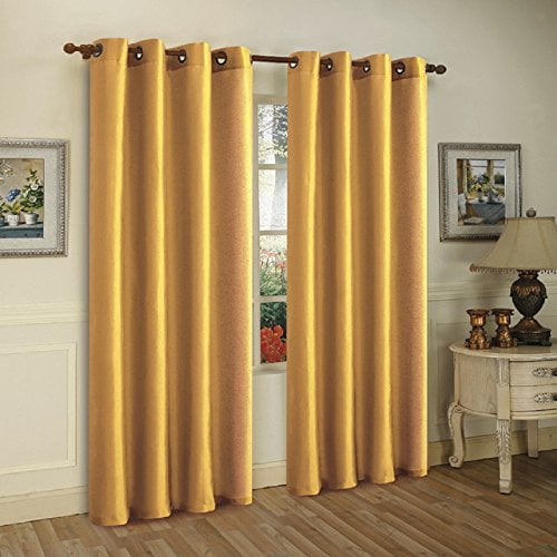 J&V Textiles Curtain Set with Two Curtain Panels and Hanging Grommets