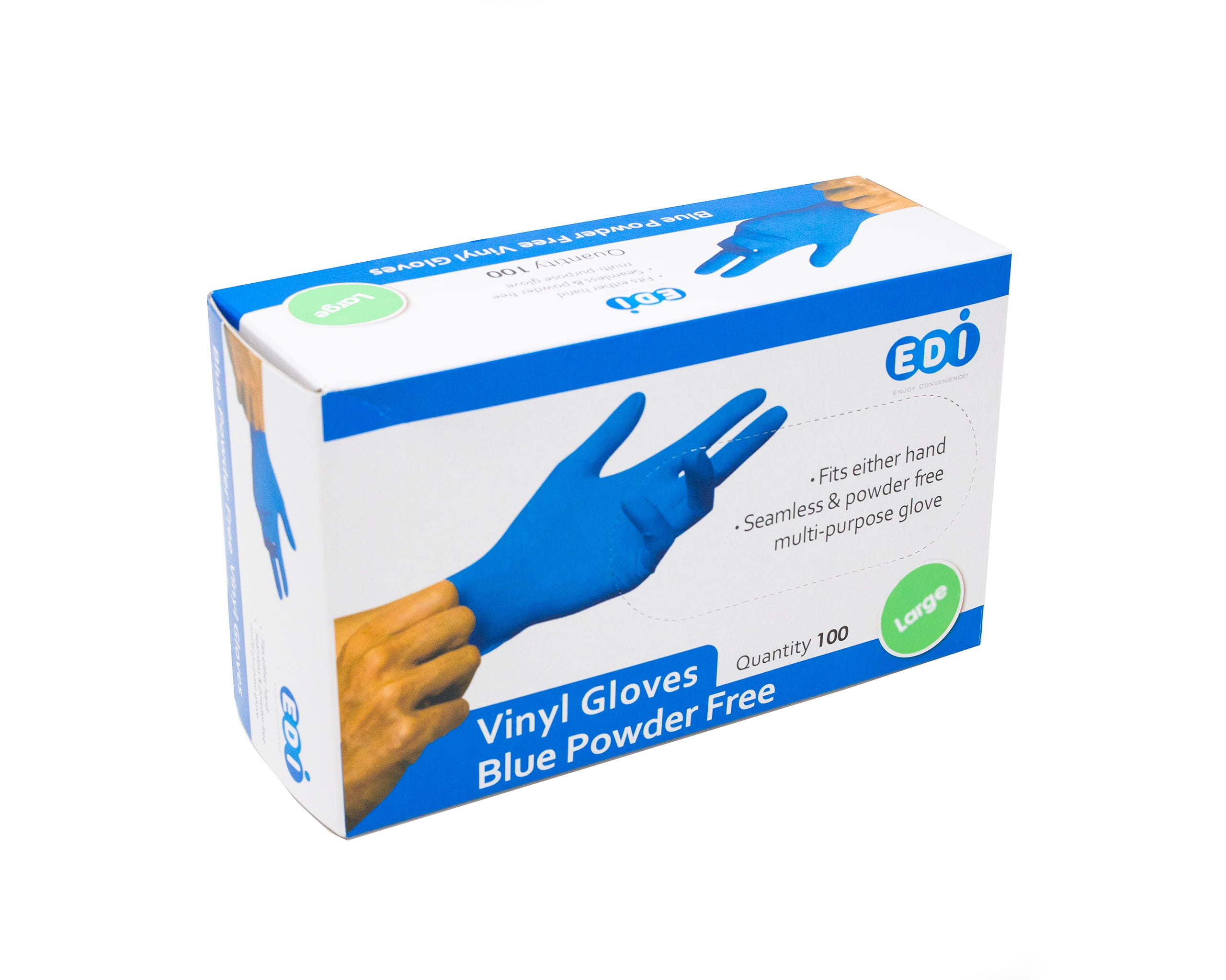 EDI Blue Vinyl Glove, Disposable, PowderFree, Large (100 Count)