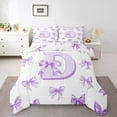 thumbnail image 3 of Homewish Dreamy Purple Bowknot Queen Comforter Set for Girl, Kawaii Initial D Letter Bedding Sets, Princess Style Reversible Bedding Comforter Set, Super Cozy Room Decor, 3 Pieces, 3 of 8