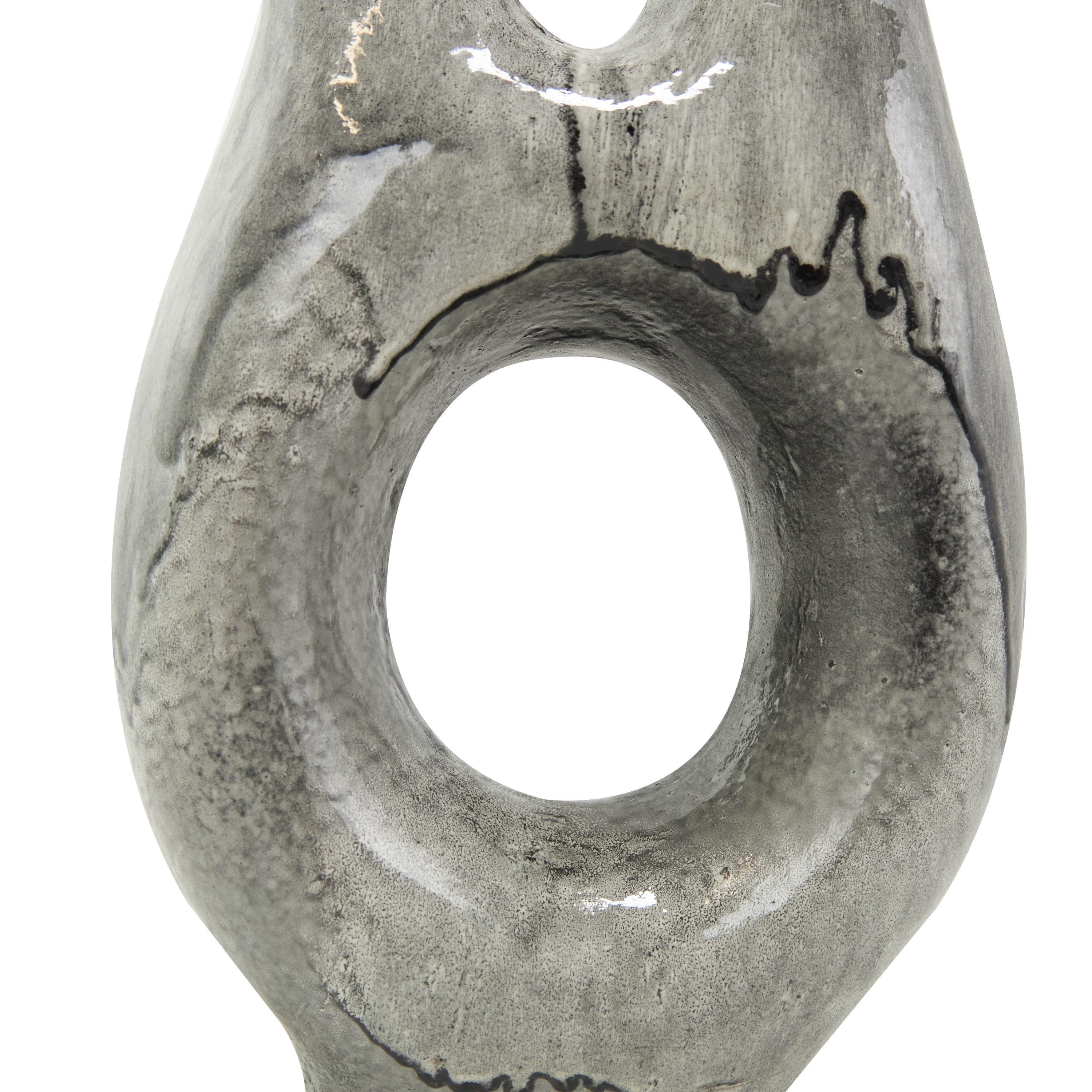 DecMode 13" Abstract Circular Gray Paper Mache Vase with Dual Openings