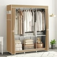 thumbnail image 4 of Portable Closet,Portable Wardrobe Closet Storage with 3 Hanging Rods,6 Storage Shelves,Side Pocket for Clothes Storage Organizer,Brown, 4 of 12