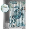 thumbnail image 4 of Blue Ocean Shower Curtain, 72" x 72", Sea Turtle Coral Starfish Retro Waterproof Bathroom Curtain Washable Shower Curtain Set with 12 Hooks, 4 of 6