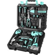 Open Box DEKOPRO Drill Set Tool Set with 8V Cordless Drill, Home Tool Kit with Drill, Hand Tool Kits for Women 126 Piece, Turquoise