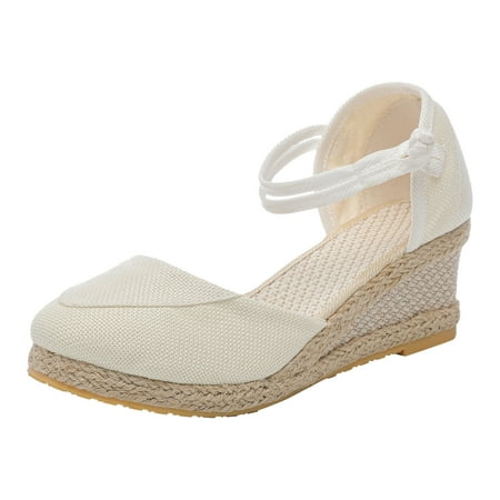 

KmaiSchai Zapatos De Plataforma Para Mujer Elegantes Women Summer Weave Wedges Breathable Non Slip Elastic Band Round Toe Sandals Comfortable Beach Shoes Cute Sandals With Heels For Women Hiking San