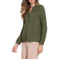 thumbnail image 4 of INSPIRE CHIC Lace Shirts for Women Button Down Long Sleeve Tops Casual Trendy Blouses XS Army Green, 4 of 6