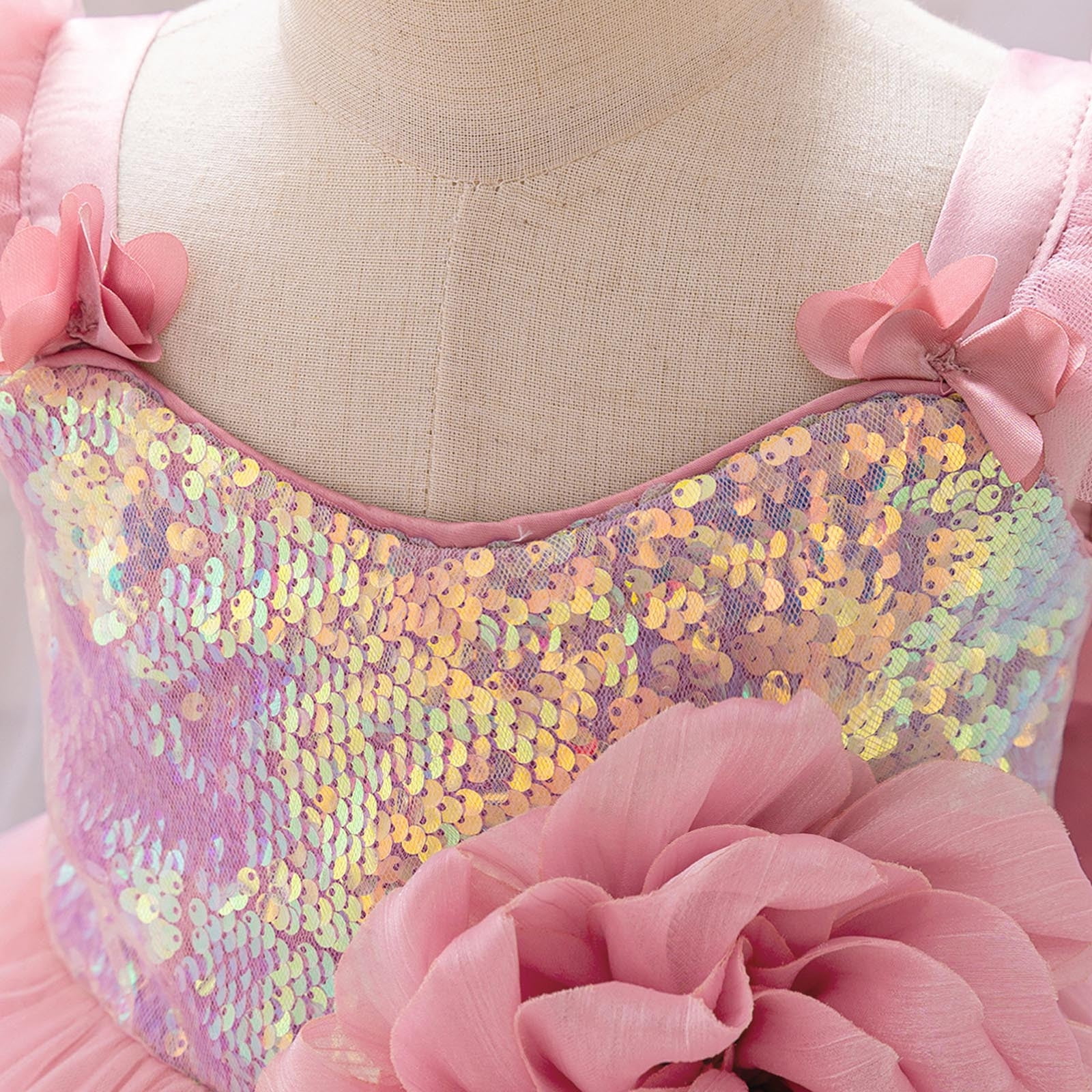Sequins Prom Dresses for Girls Tulle-Tutu 6M-3Y Toddlers Kids Cute Cap Sleeve Floral High Waisted A-Line Solid Evening Party Dress 2025