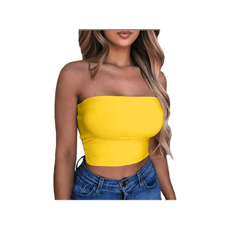 

Women Off Shoulder Elastic Tube Tops Bra Blouse Strapless Bandeau Crop Top Shirt