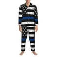 thumbnail image 3 of Fotbe Thin Blue Line Flag Pijama de Hombre con Estampado de Manga Larga, Conjunto de 2 Piezas, Ropa de Dormir Suave y Cómoda con Bolsillos-Large, 3 of 7