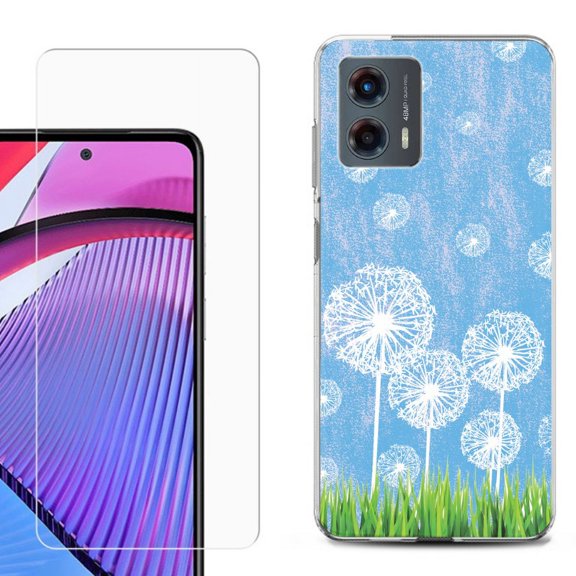 OneToughShield ® Compatible with Motorola Moto G 5G 2023, Shockproof Phone Case, with Tempered Glass Screen Protector - Dandelion Sky