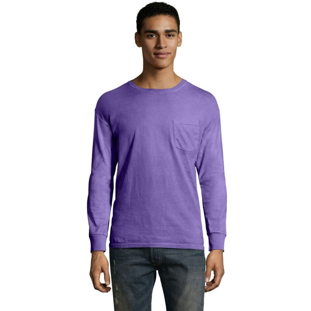 Hanes Mens ComfortWash Garment Dyed Long Sleeve Pocket Tee, XL, Lavender