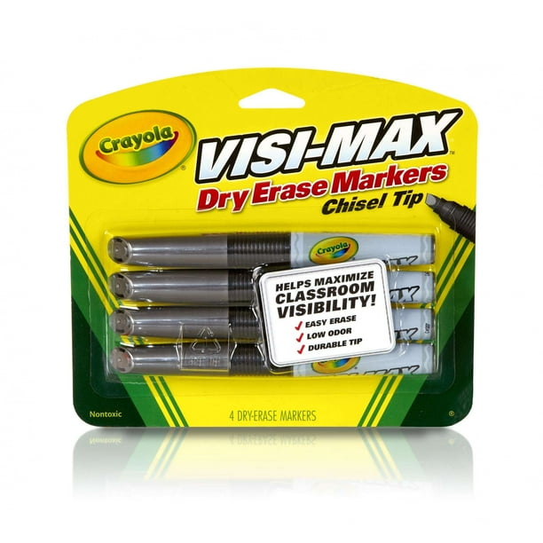 Crayola VisiMax DryErase Chisel Tip Markers, Black, 4Count