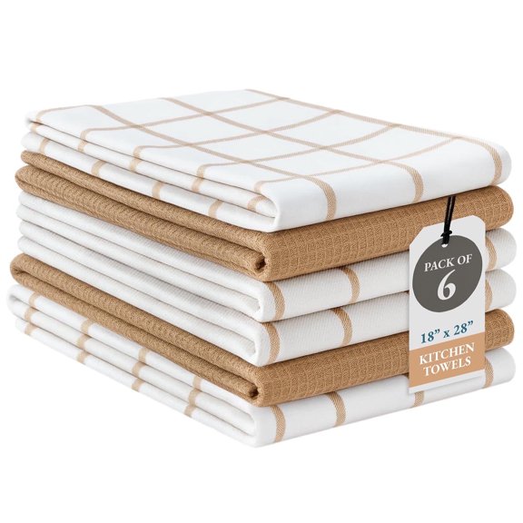 Kitchen Towels Set - Pack of 6 Cotton Dish Towels for Drying Dishes, 18”x 28”, Kitchen Hand Towels, Quick Drying Kitchen Towel Set - Beige