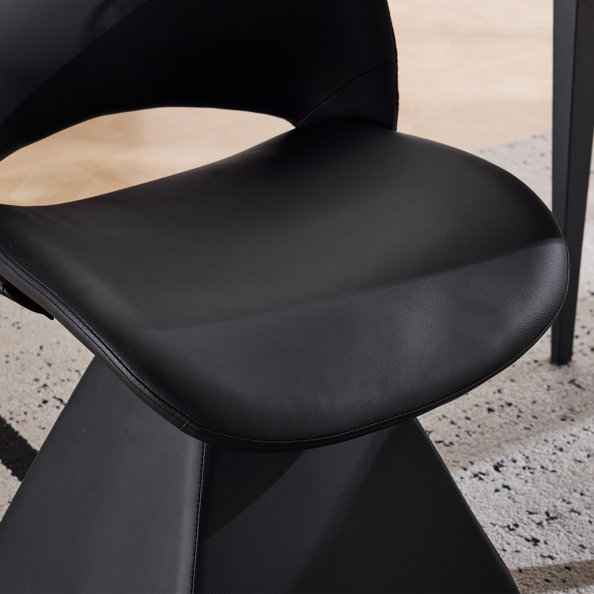 HOQBN Modern Swivel Dining Chair with Faux Leather, 360-Degree Upholstery Dining Chair with High Curved Back for Kitchen, Dining Room,Black
