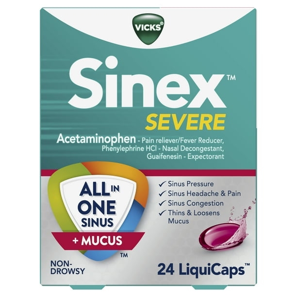 Vicks Sinex Severe Sinus, Pain, Congestion, Mucus LiquiCaps, 24 ct