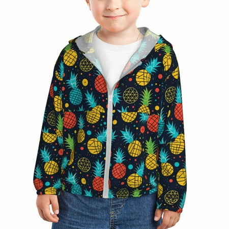 

Sun Hoodie for Kids Colorful Pineapple Long Sleeve Swim Fishing Shirts Sun Protection Zip Up Jacket Clothing Athletic Hoodie