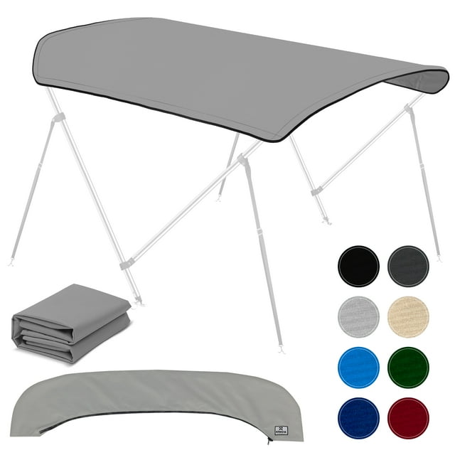 KNOX Universal 2 Bow Bimini Top Replacement Canvas, 600D Boat Canopy Sun Shade Cover with Storage Boot, Fits Most Small Boats & Inflatable Boats, No Frame Kit, 63" L x 39"-55" W (Light Gray)