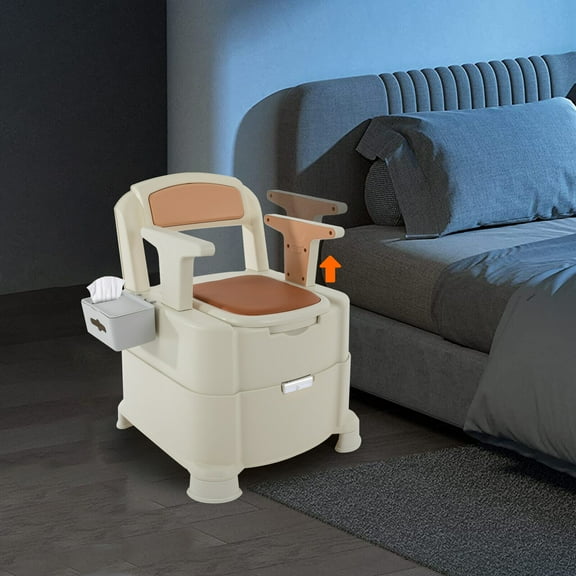 23.86*23.86*30.83in Double Lid Design Brown White Bedside Commode, Portable Toilet, Toilet with Sensor Night Light