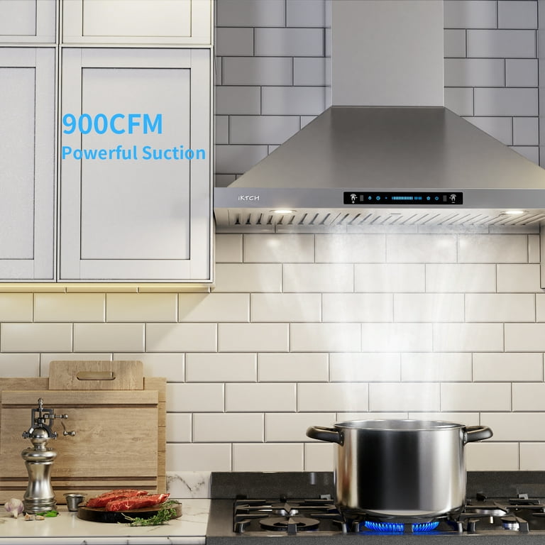IKTCH 36 inch Range Hood Wall Mount 900 CFM Ducted/Ductless Convertible, Kitchen Chimney Vent Stainless Steel with Gesture Sensing & Touch Control