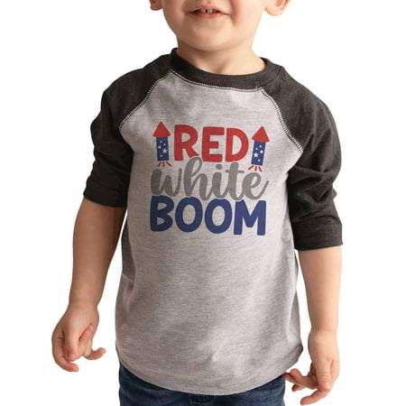 

7 ate 9 Apparel Kids Patriotic 4th of July Shirt - Red White Boom Fireworks Grey Shirt 5T
