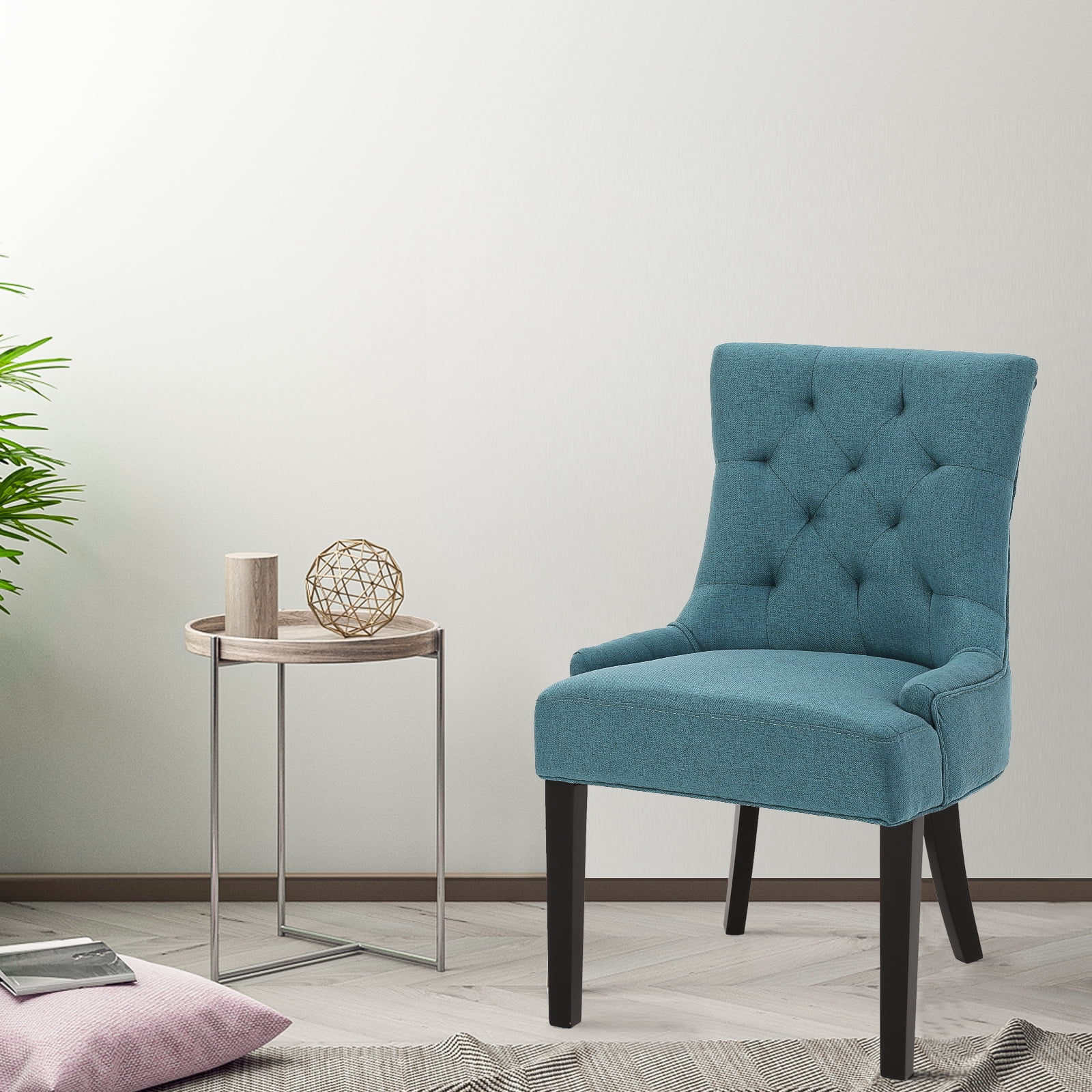 Kadyn Modern Upholstered Set of 2 Fabric Dining Chairs with Wood Legs, High Back Dining Room Chairs for Dining Room, Urban Style Kitchen Chair, Dark Teal