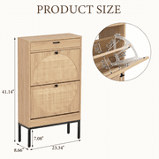 Brafabhome Narrow Shoe Storage Cabinet with 2 Flip Drawers, Rattan Floor Shoe Holder with Shelves & Sturdy Metal Legs for Entryway | 12 Pairs