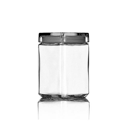 Excellent Square Clear Glass Pasta Jar 7 1/2" X 4 1/4" Stackable Used 