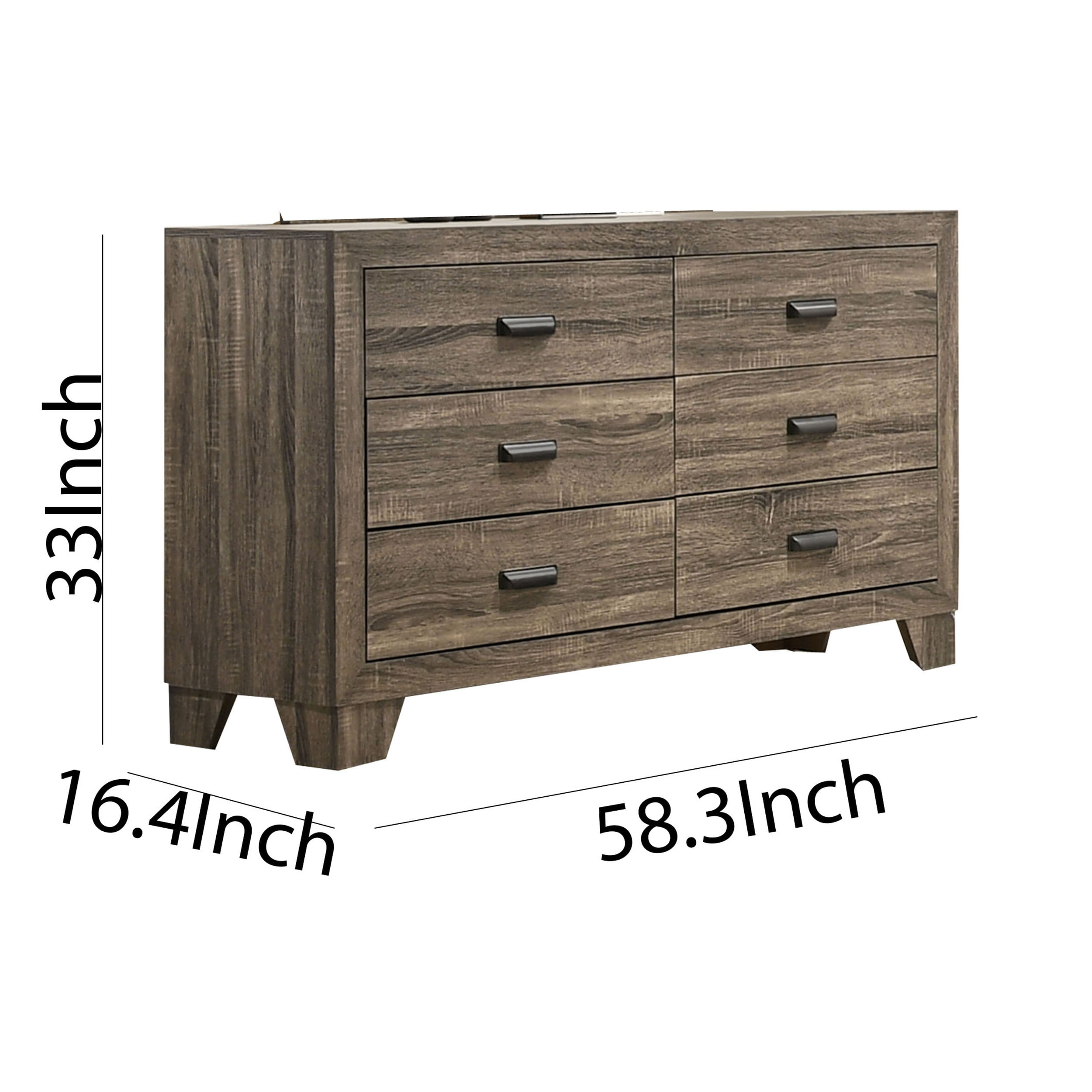 Brown and White Benjara Dual Tone Wooden Dresser with 6 Drawers and Metal Pulls 