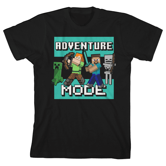 Minecraft Online Video Game Adventure Mode Youth Boys Black Graphic Tee - L