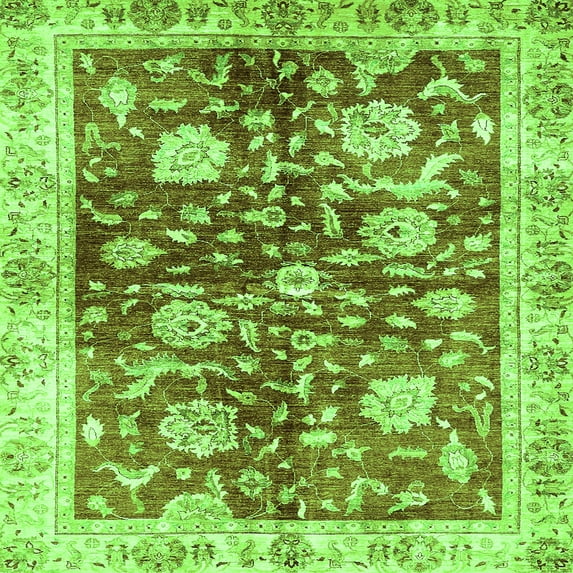 Ahgly Company Indoor Square Oriental Green Traditional Area Rugs, 7' Square