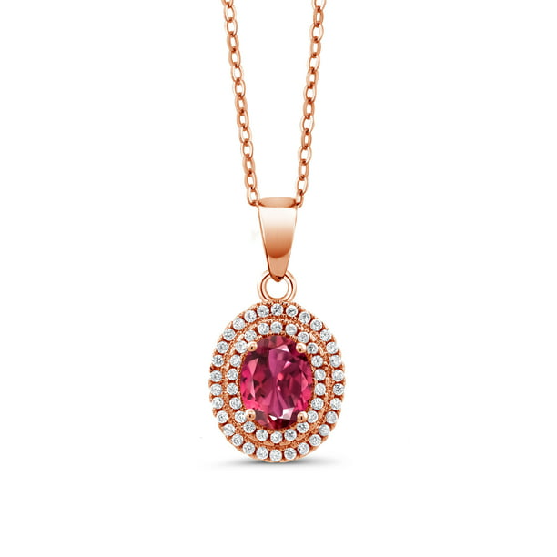 Gem Stone King 1.67 Ct Oval Pink Tourmaline 18K Rose Gold Plated Silver  Pendant