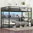 thumbnail image 2 of Bellemave Full XL Over Twin Bunk Bed with Desk and Storage Shelf, Metal Loft Bed with LED Lights & Charging Station, Bunk Bed Frame for Teen & Adults, No Box Spring Needed（Black), 2 of 9