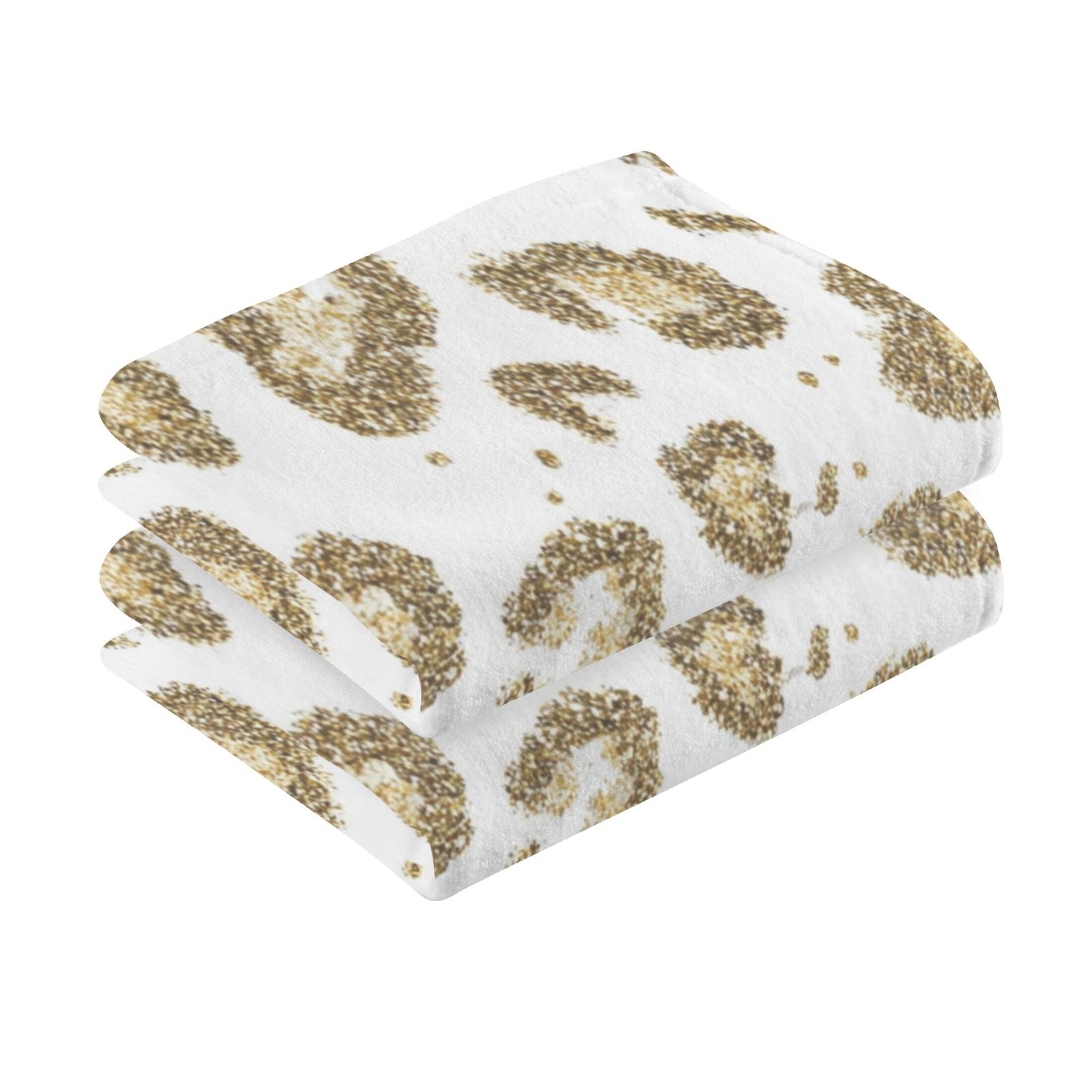2 Pcs Hand Towels Sets Gold Leopard Print Pattern Cotton Towel Set Absorbent Face Towel for Bathroom Kitchen Shower Hotel Decor